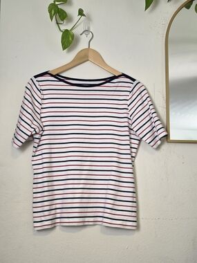 St. John's Bay Boatneck T-Shirt in White with Navy & Red Stripes